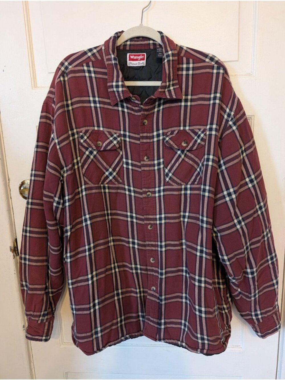 Men's Wrangler Premium Quality Insulated Flannel Shacket Size 3X Red Blue Plaid
